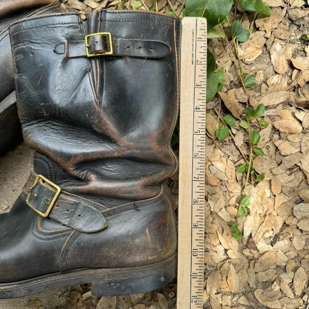 Vintage Hy-Test Engineer Boots 10.5 Biker Black Leather Brass Hardware 50s 60s